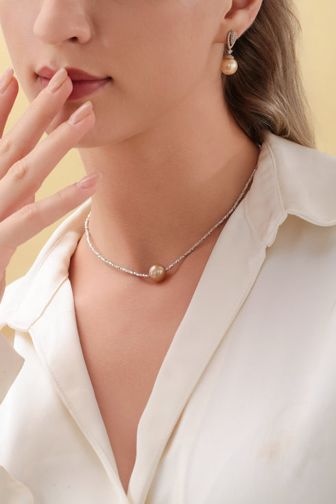 Golden South Sea Pearl Silver Shards Pendant Necklace - House Of Pearls